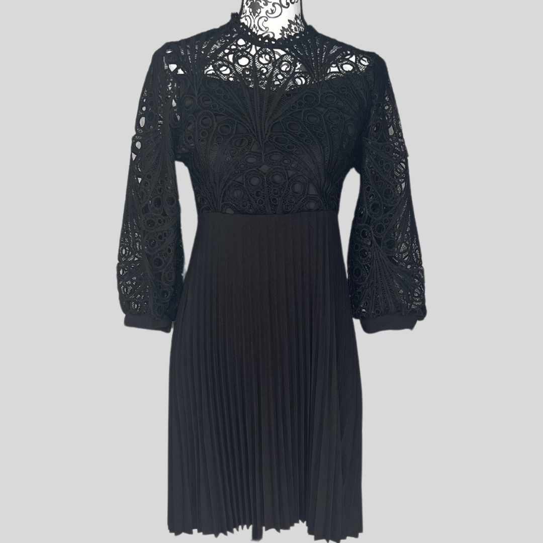 LACE HOOK FLOWER PLEATED DRESS