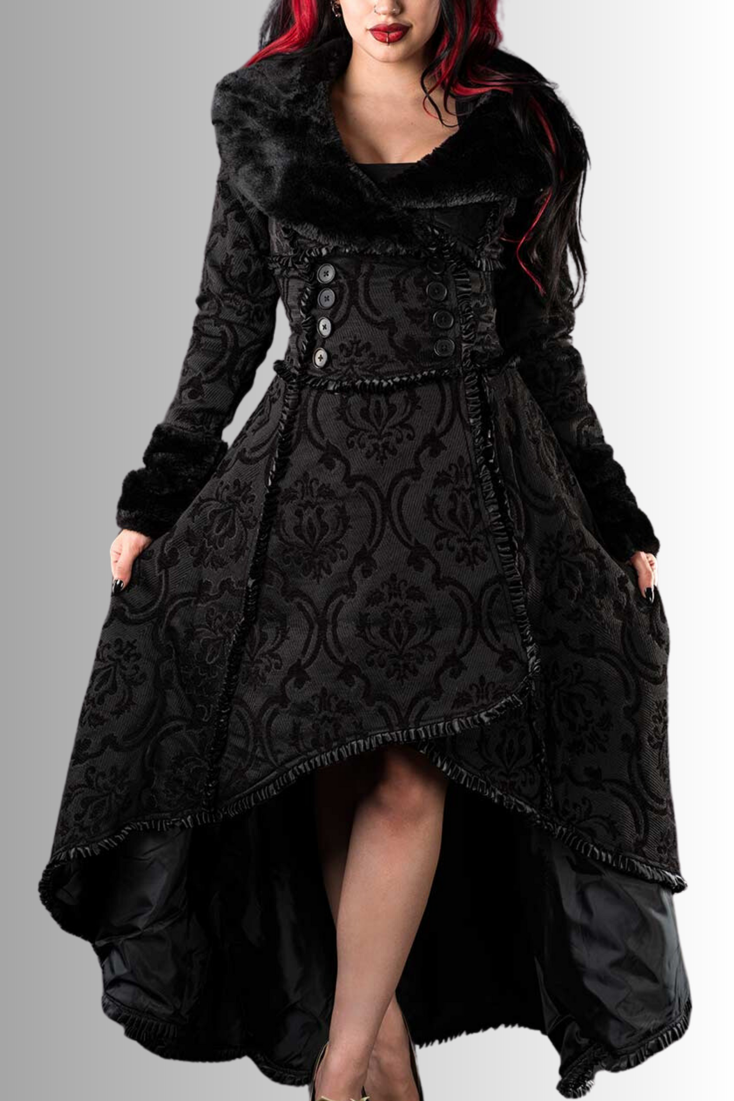 Feral Fur Lace-Up Brocade Coat