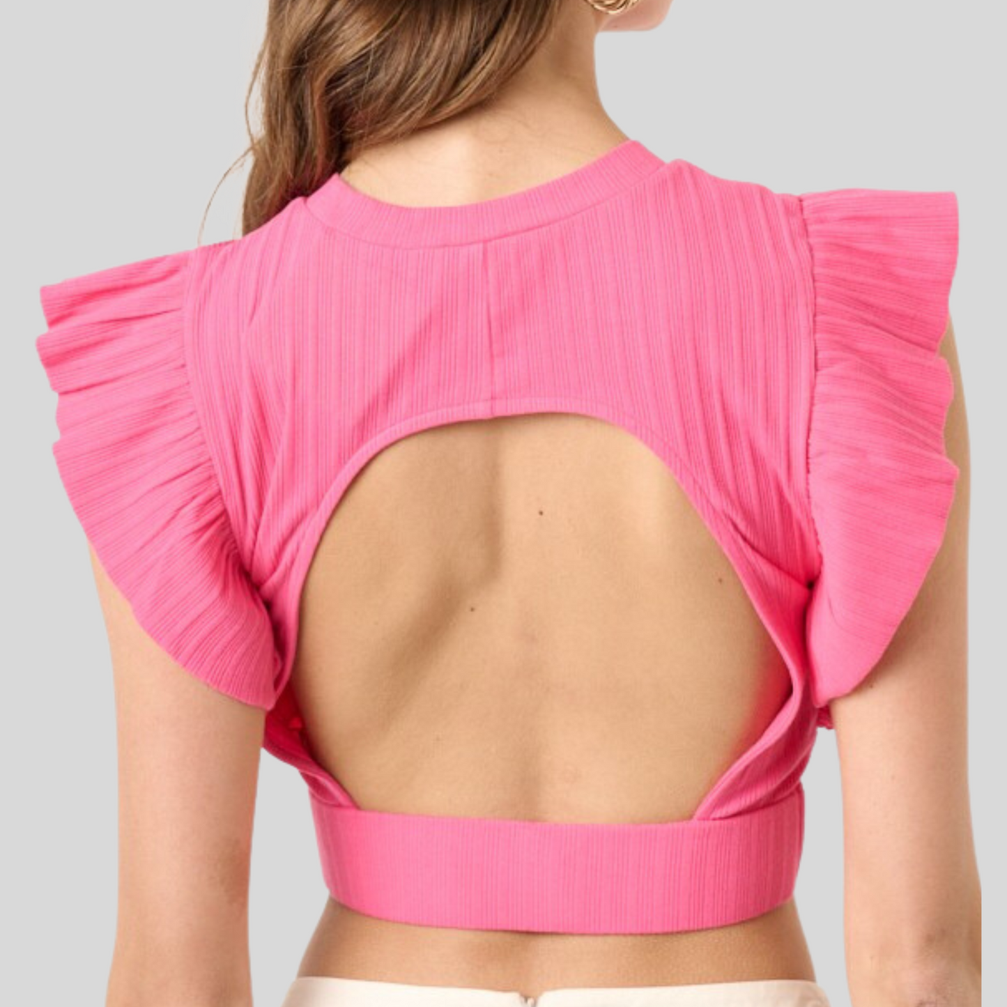 BARBIE PINK RUFFLE CROP TOP