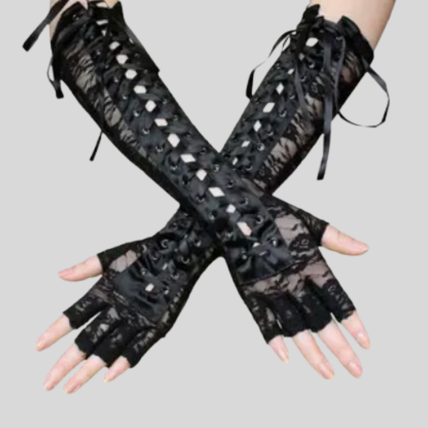 WE WILL ROCK YOU LONG LACE UP FINGERLESS GLOVES