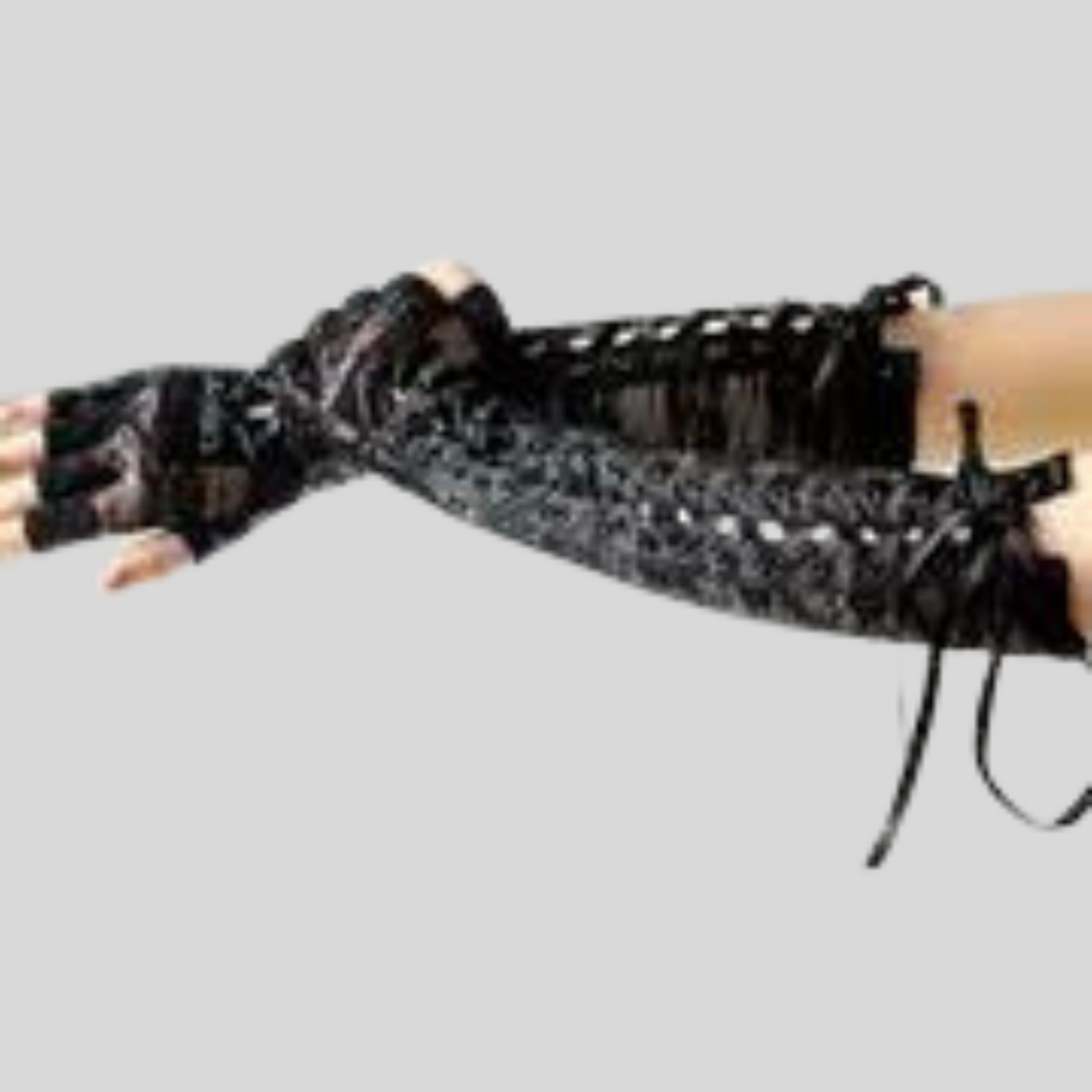 WE WILL ROCK YOU LONG LACE UP FINGERLESS GLOVES