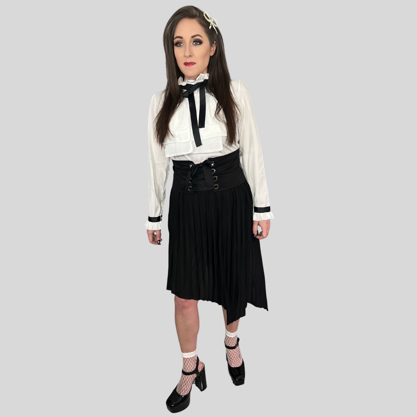 CORPORATE GOTH PLEATED MIDI SKIRT