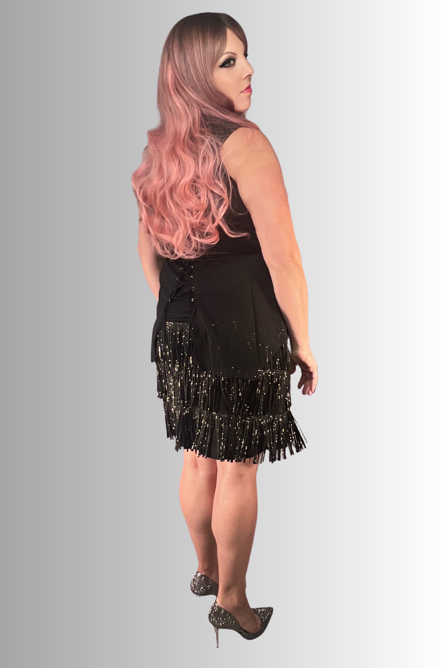 RHINESTONE QUEEN FRINGE SKIRT