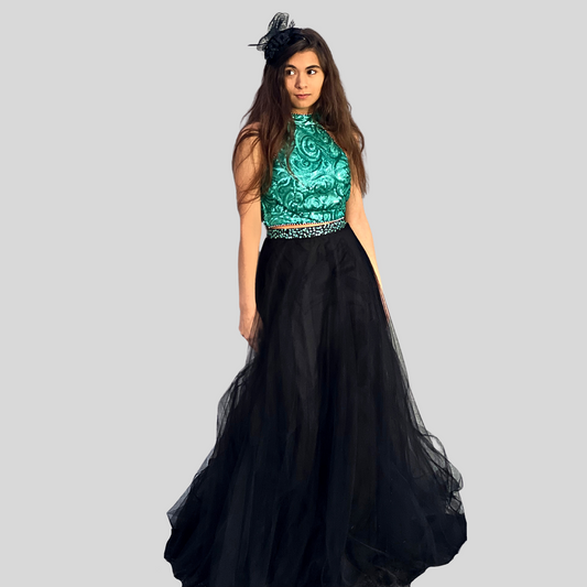 NOX ANABEL BLACK AND GREEN TWO-PIECE DRESS