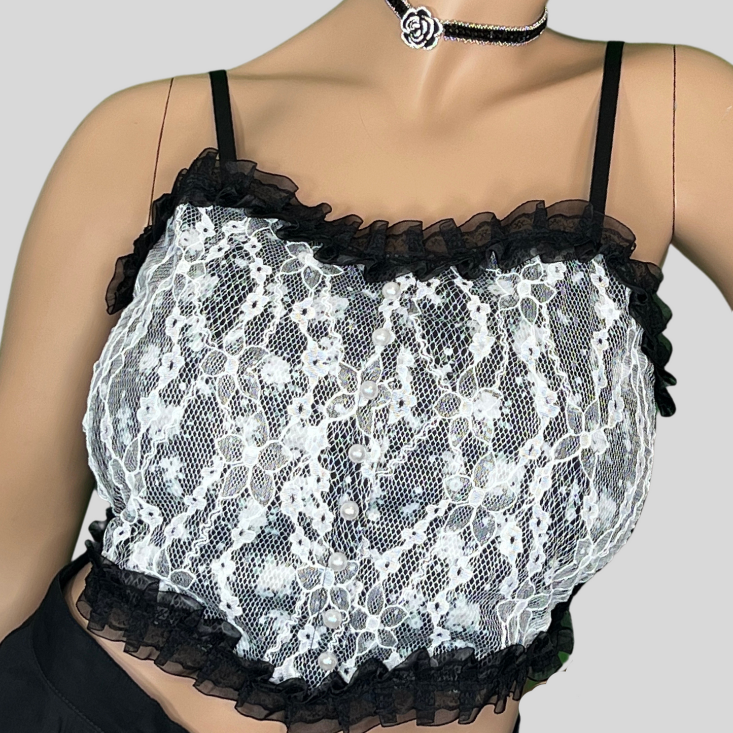 FRENCH PRINT LACE CAMI K-POP CROP TOP