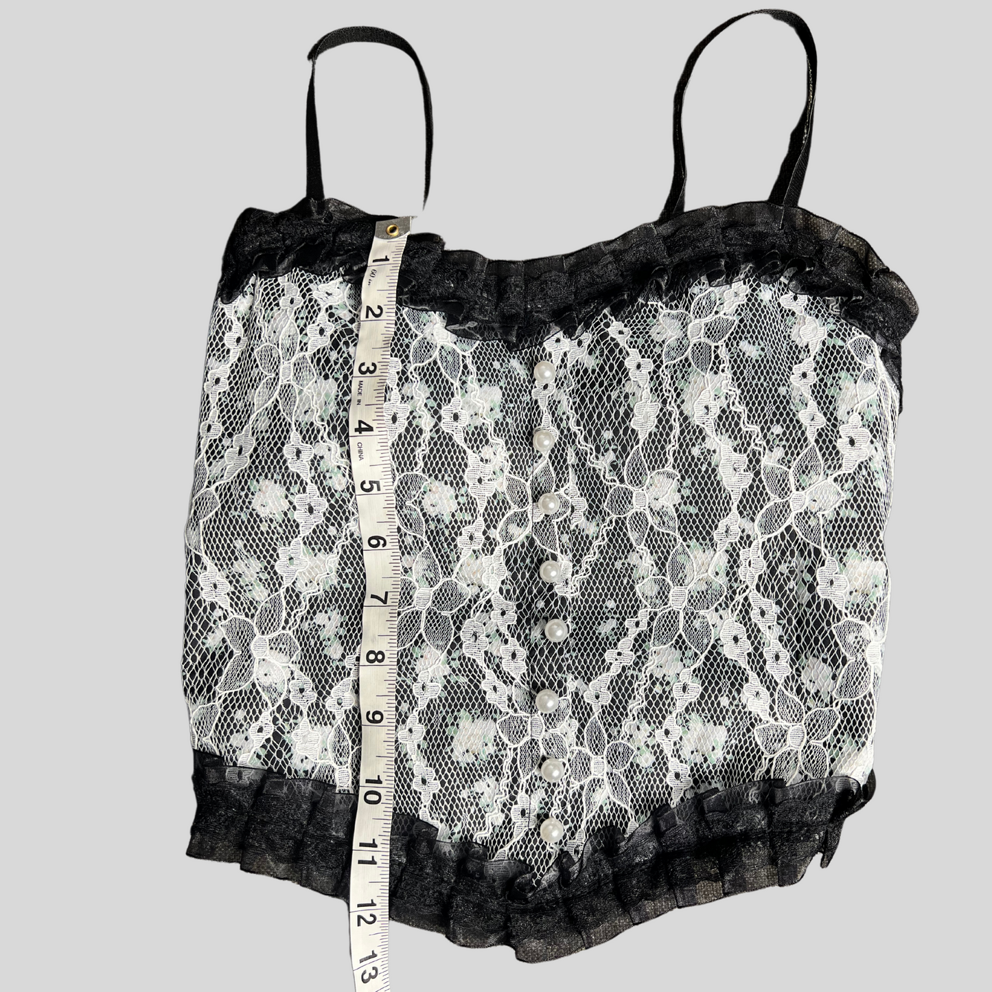 FRENCH PRINT LACE CAMI K-POP CROP TOP