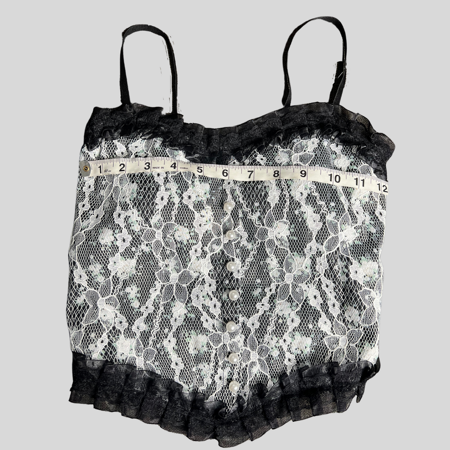 FRENCH PRINT LACE CAMI K-POP CROP TOP