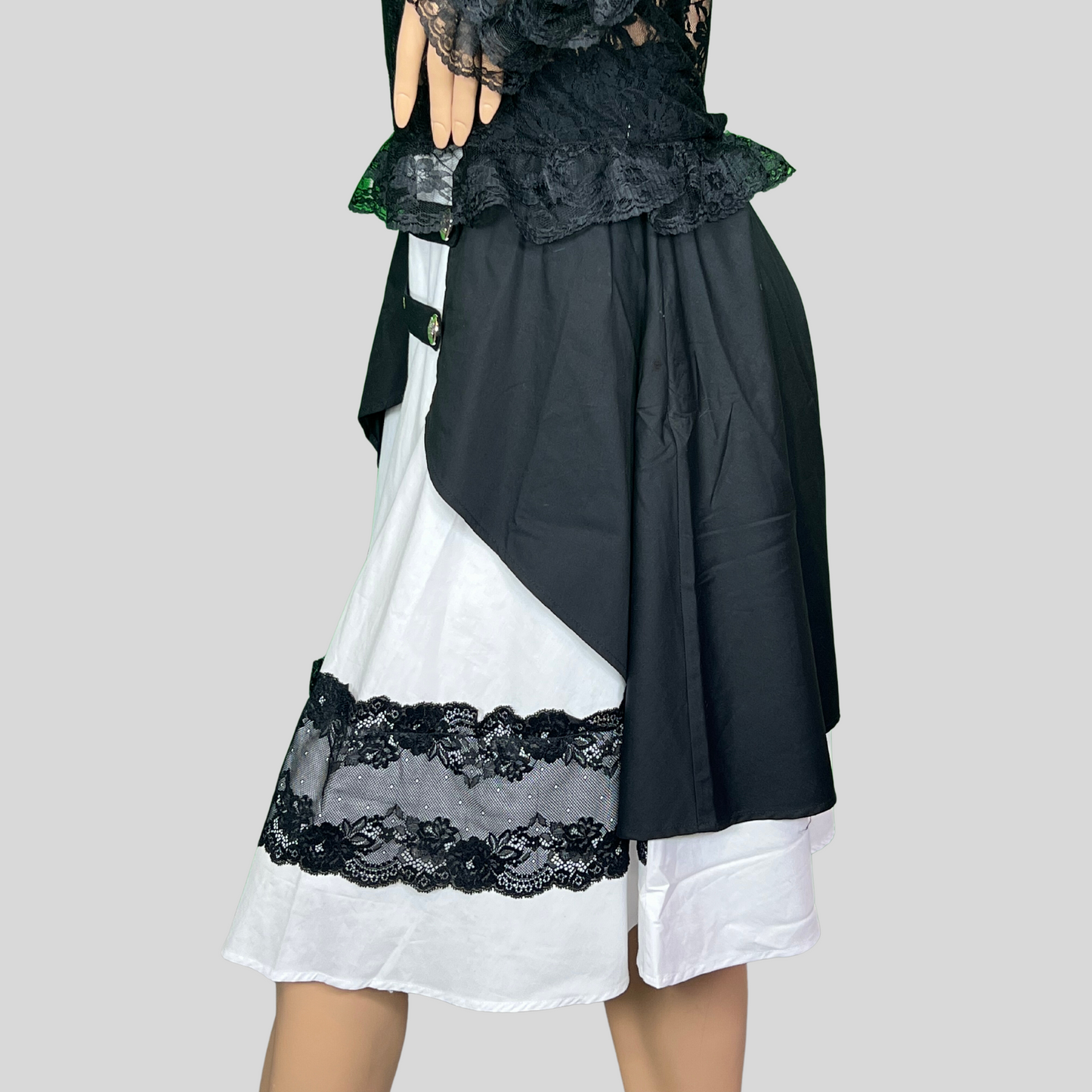 GOTHIC APRON OVERLAY TWO-TOW MIDI LAYERED SKIRT