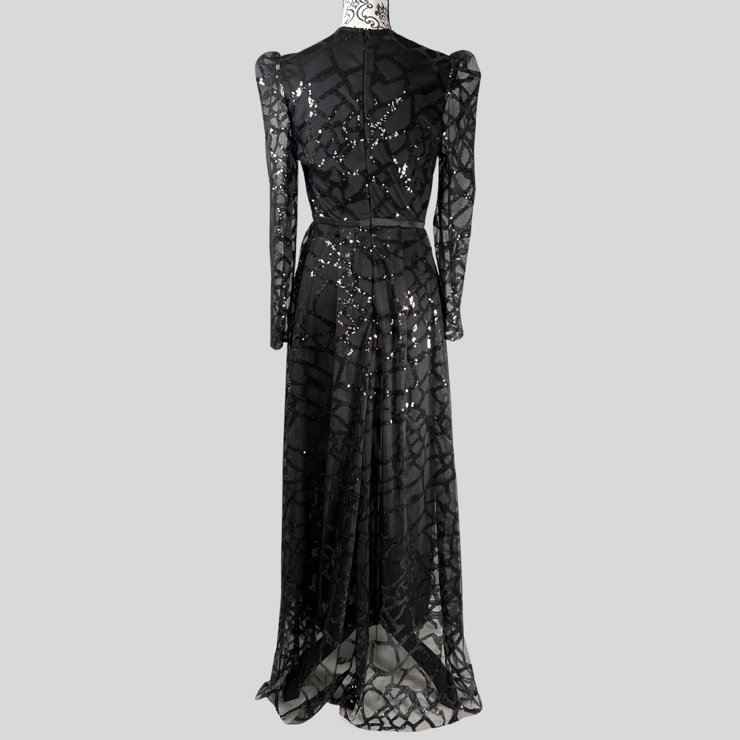 GLAM GOTH BLACK SEQUIN DRESS WITH TRAIN