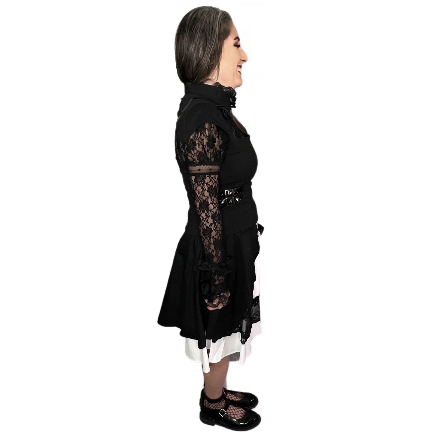 GOTHIC APRON OVERLAY TWO-TOW MIDI LAYERED SKIRT