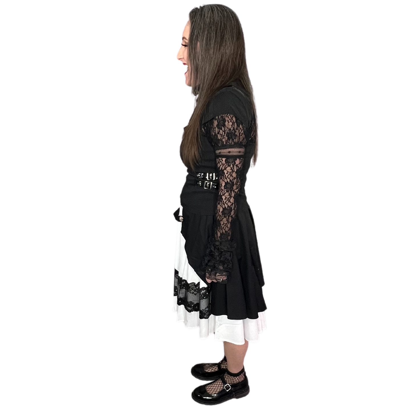 GOTHIC APRON OVERLAY TWO-TOW MIDI LAYERED SKIRT