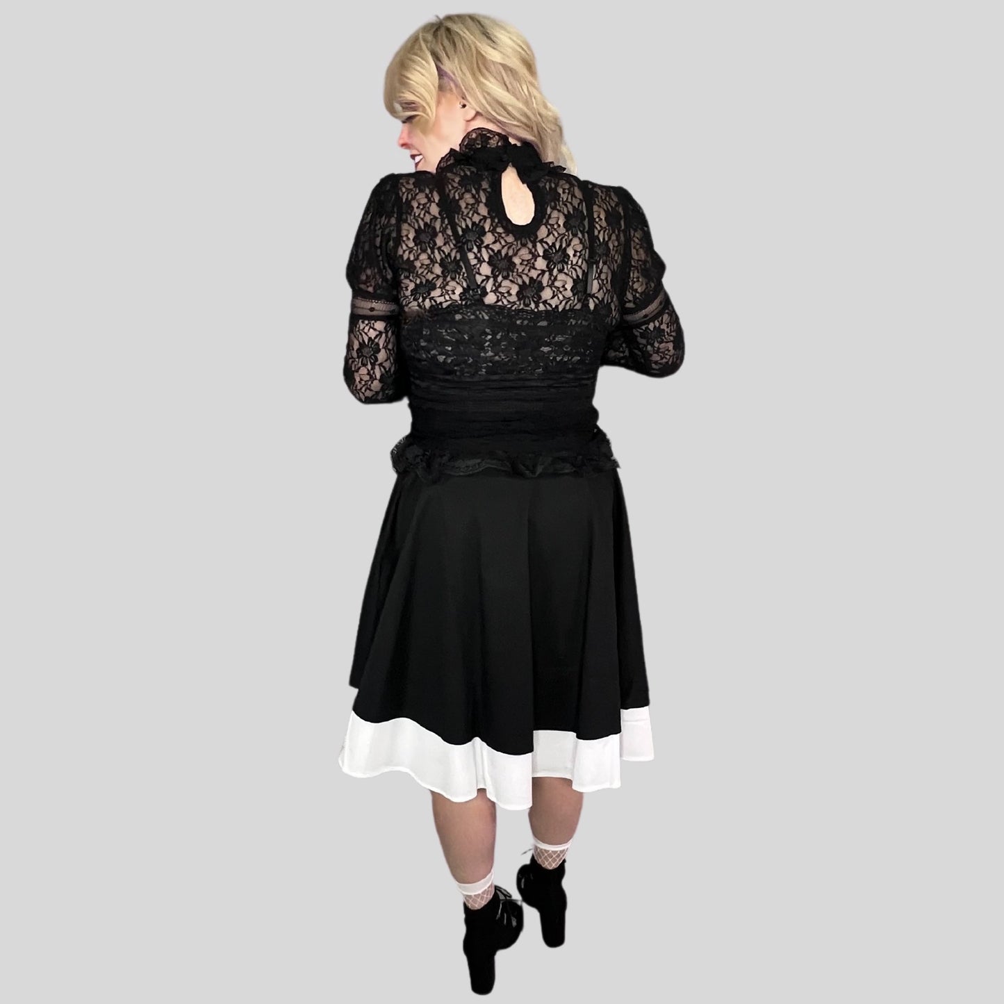 GOTHIC APRON OVERLAY TWO-TOW MIDI LAYERED SKIRT